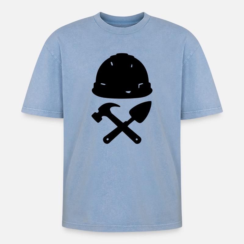 T-Shirt-Konstruktion – Builder Tools Helm - Oversized Unisex Premium Acid-Washed T-Shirt - Blau Acid Wash