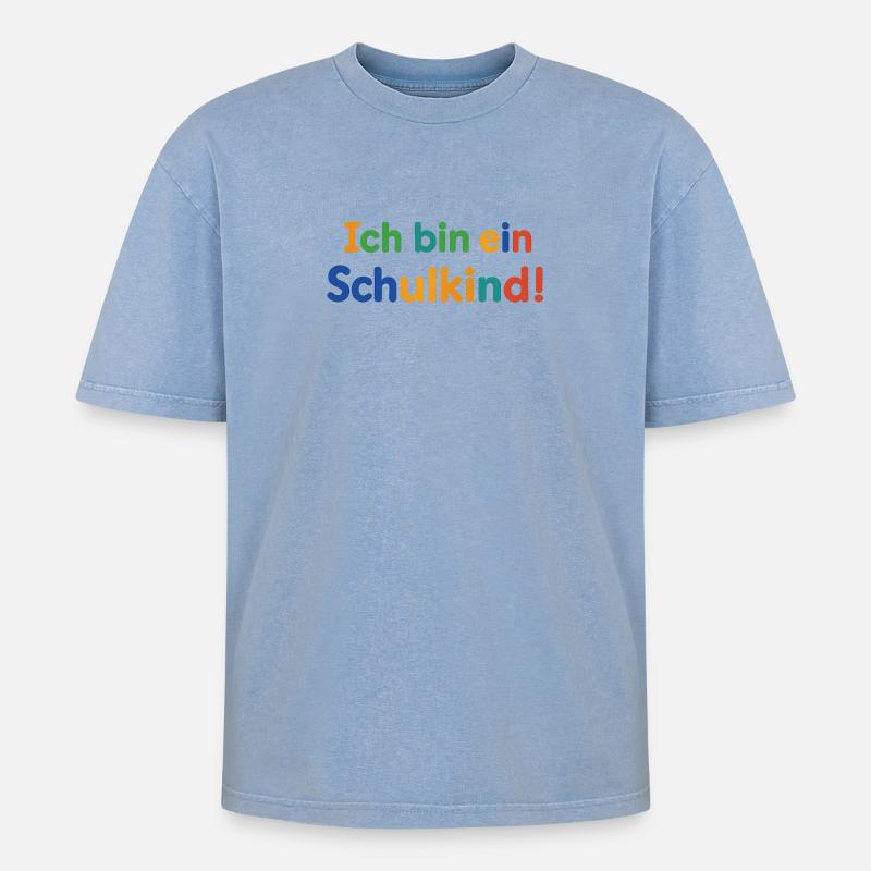 Ich bin ein Schulkind!  - Oversized Unisex Premium Acid-Washed T-Shirt - Blau Acid Wash