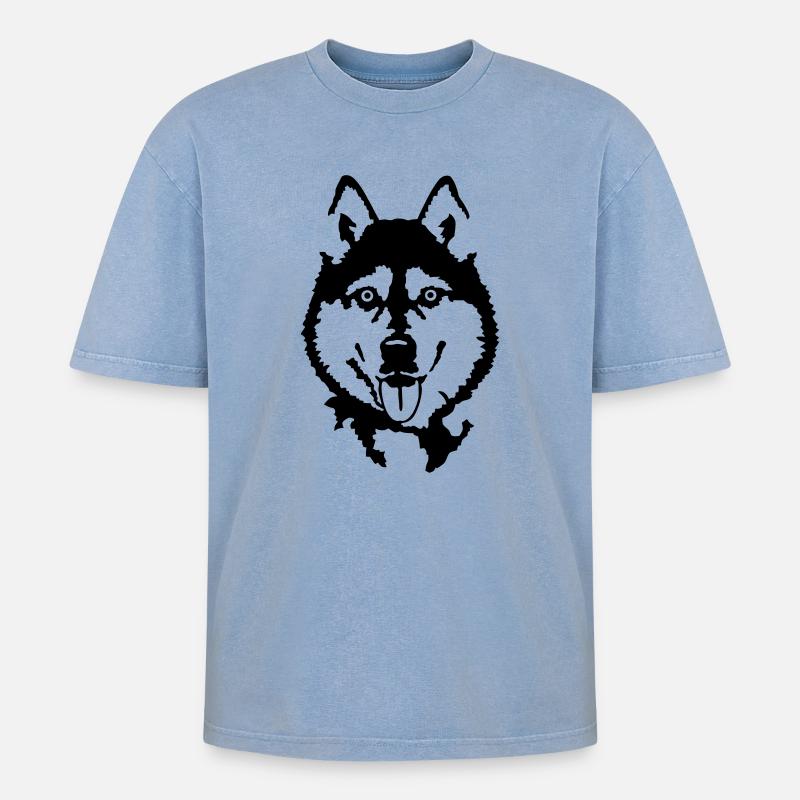 Husky - Oversized Unisex Premium Acid-Washed T-Shirt - Blau Acid Wash
