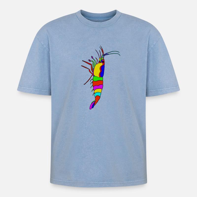 Bunter Garnelen-Panorama - Oversized Unisex Premium Acid-Washed T-Shirt - Blau Acid Wash