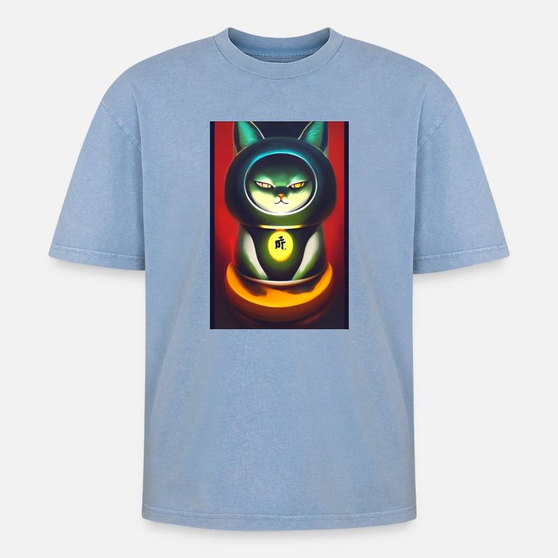 Maneki neko 3 - Oversized Unisex Premium Acid-Washed T-Shirt - Blau Acid Wash