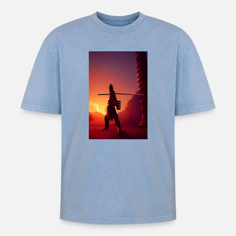 Samurai 2 - Oversized Unisex Premium Acid-Washed T-Shirt - Blau Acid Wash