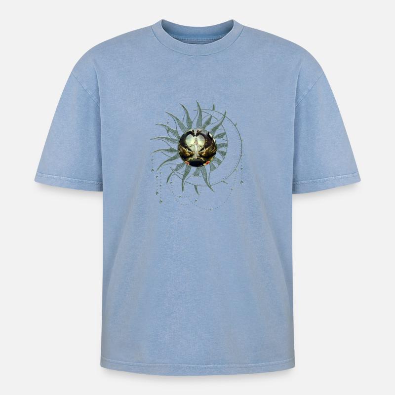 Wunderbare Fee am Drachentor - Oversized Unisex Premium Acid-Washed T-Shirt - Blau Acid Wash