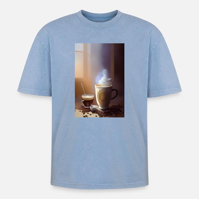 Kaffee, Kaffeebohnen - Oversized Unisex Premium Acid-Washed T-Shirt - Blau Acid Wash