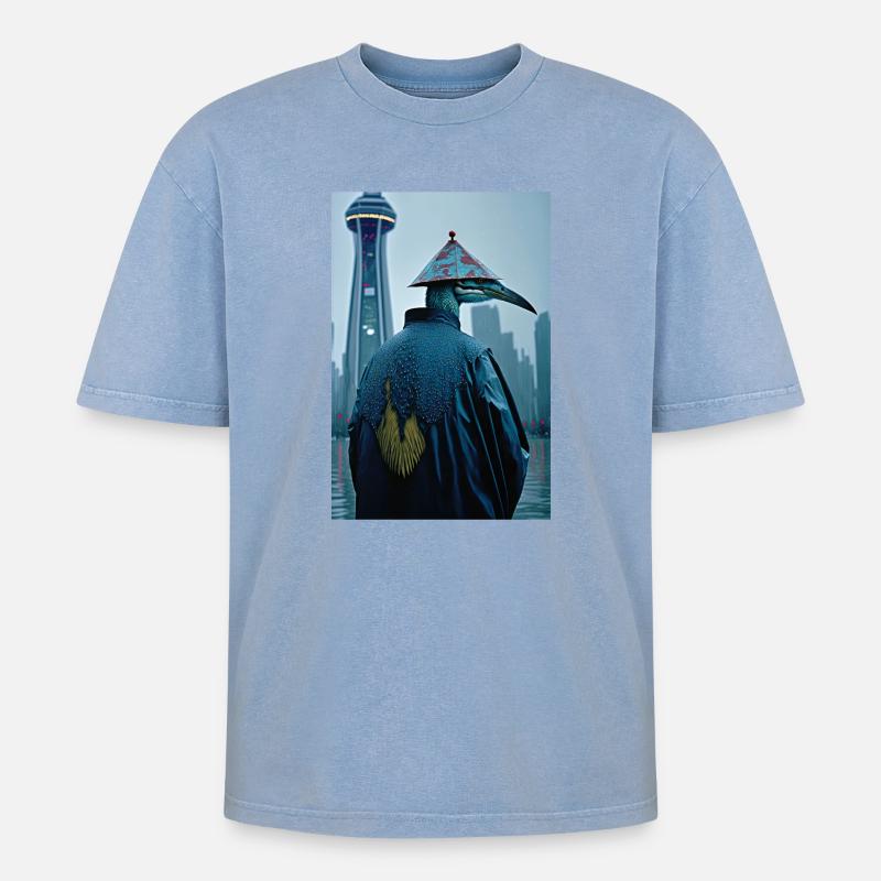 Anthropomorph 01 - Oversized Unisex Premium Acid-Washed T-Shirt - Blau Acid Wash