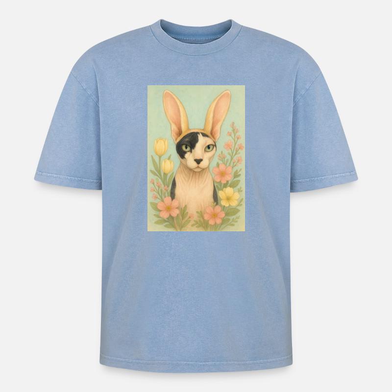 Easter Sphynx Cat - Oversized Unisex Premium Acid-Washed T-Shirt - acid washed blue