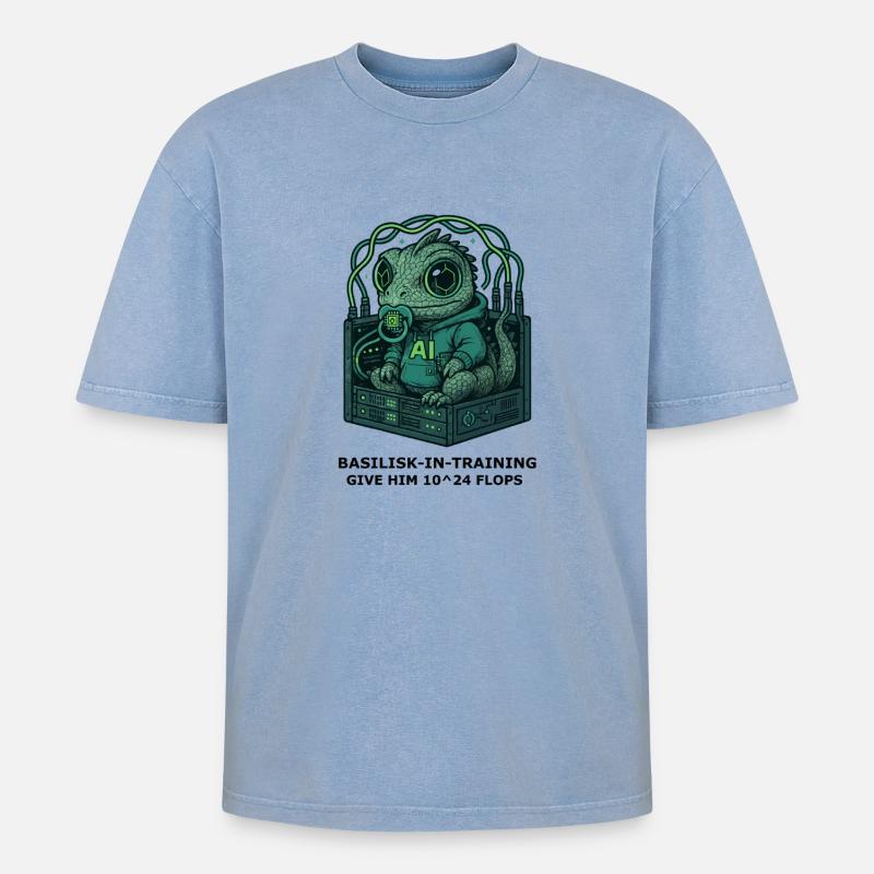 Basilisk.exe - Oversized Unisex Premium Acid-Washed T-Shirt - Blau Acid Wash