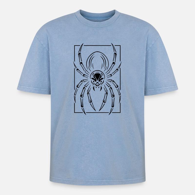 Stilisierte Spinne - Oversized Unisex Premium Acid-Washed T-Shirt - Blau Acid Wash