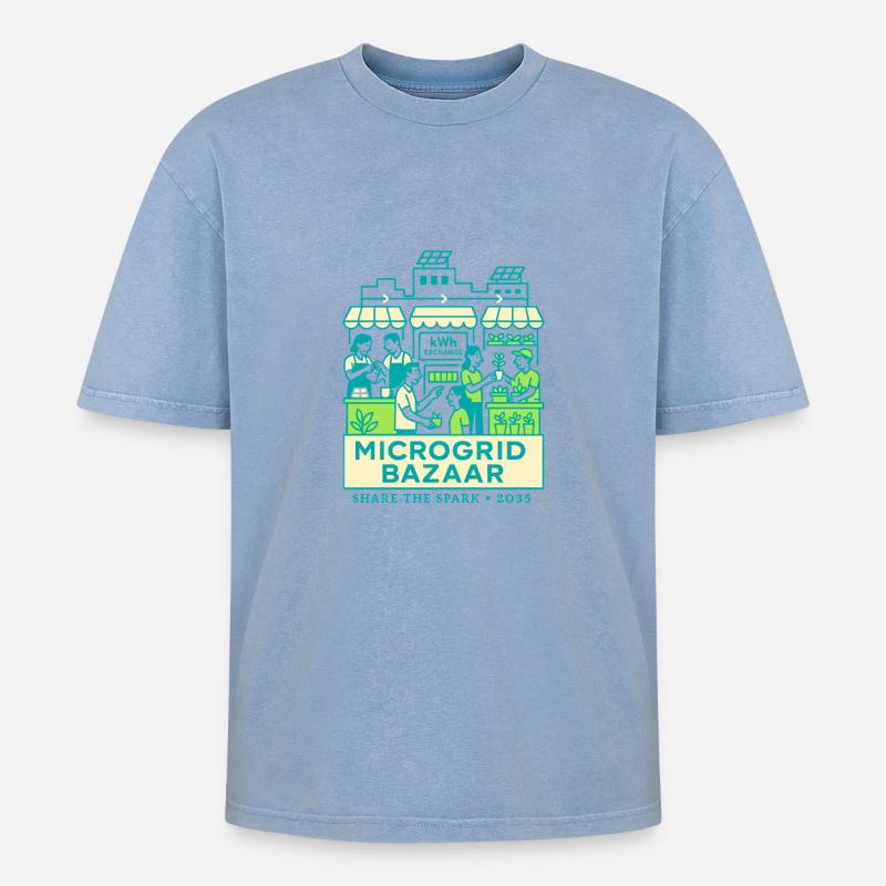 Microgrid Bazaar - Oversized Unisex Premium Acid-Washed T-Shirt - Blau Acid Wash