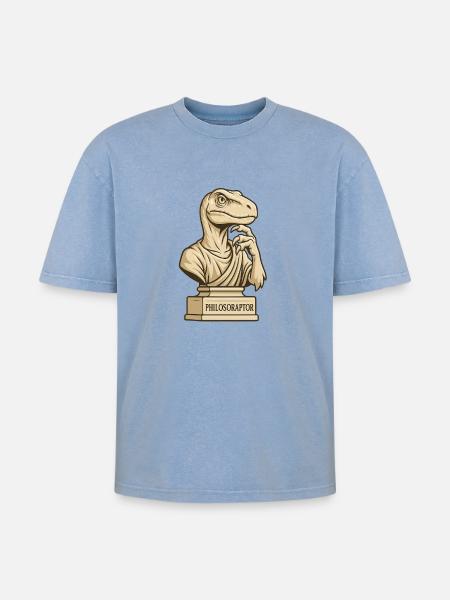 Philosoraptor - Oversized Unisex Premium Acid-Washed T-Shirt - Blau Acid Wash