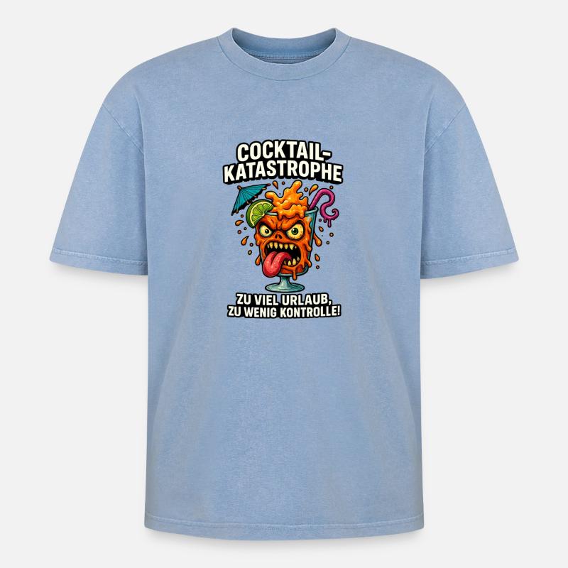 Cocktail-Katastrophe - Oversized Unisex Premium Acid-Washed T-Shirt - Blau Acid Wash