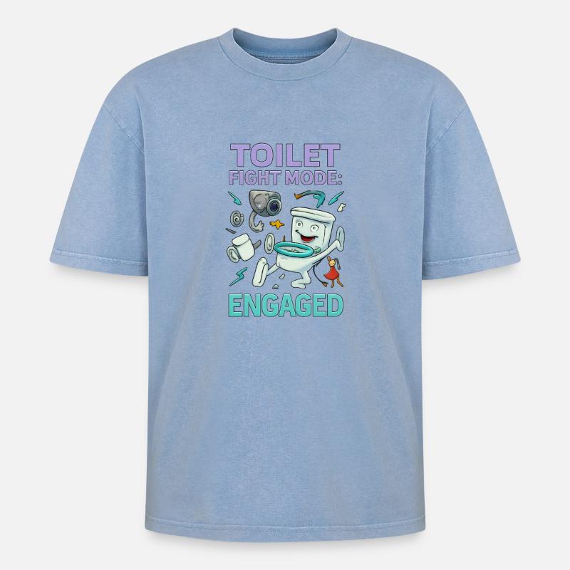 Toilettenkampf-Modus – Absurdes Hirnfäule-Design - Oversized Unisex Premium Acid-Washed T-Shirt - Blau Acid Wash