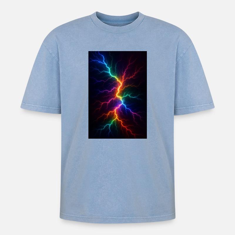 Regenbogen Blitzsturm - Oversized Unisex Premium Acid-Washed T-Shirt - Blau Acid Wash