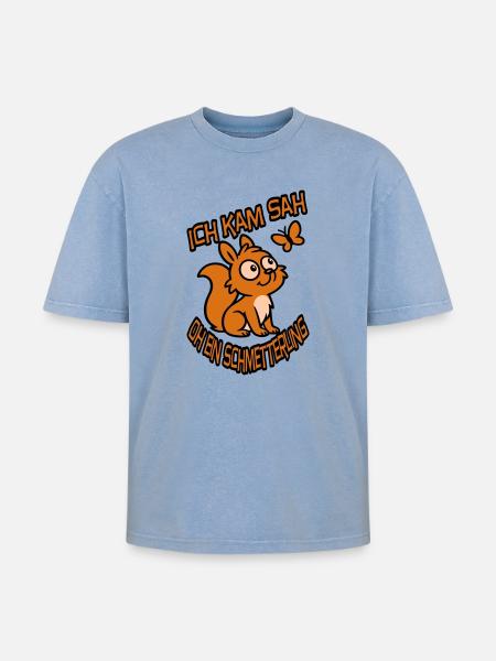 Verträumtes Eichhörnchen mit Spruch - Oversized Unisex Premium Acid-Washed T-Shirt - Blau Acid Wash