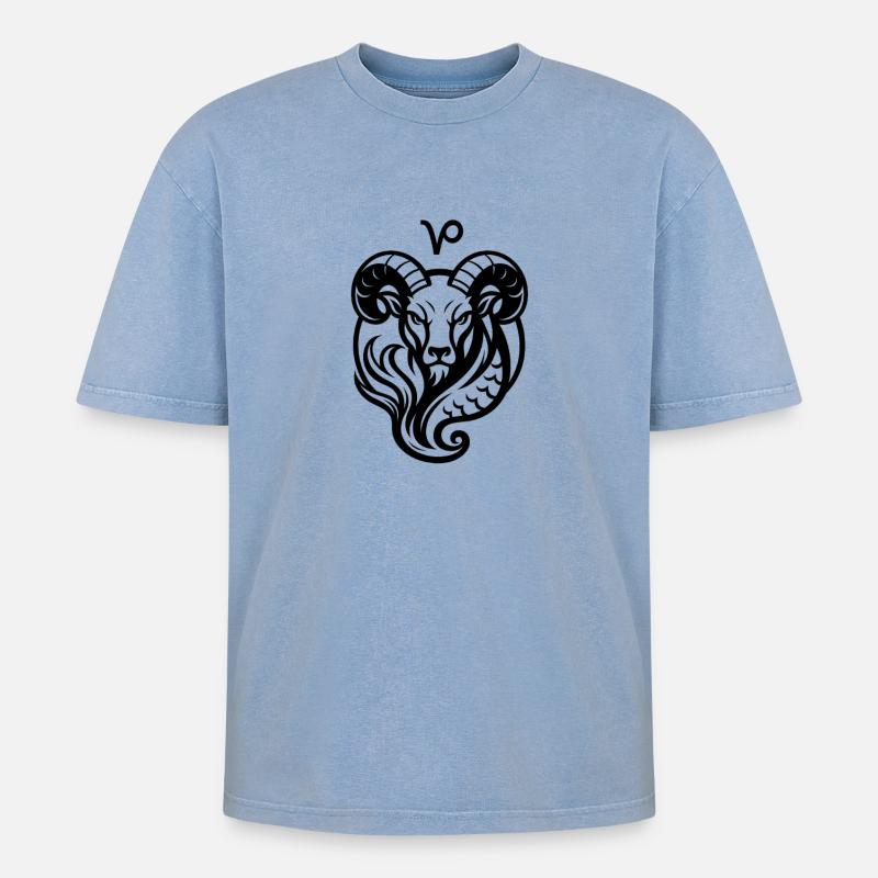 Sternzeichen Steinbock - Oversized Unisex Premium Acid-Washed T-Shirt - Blau Acid Wash