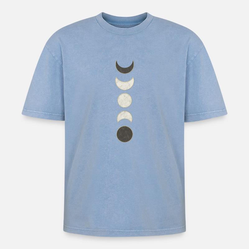 Mondphasen Marmor Muster - Oversized Unisex Premium Acid-Washed T-Shirt - Blau Acid Wash