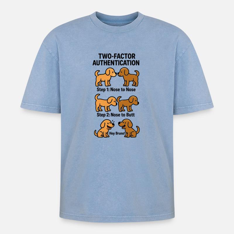 Two Factor Authentication Dogs - Oversized Unisex Premium Acid-Washed T-Shirt - acid washed blue