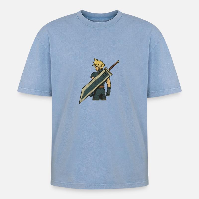 FF7 - Oversized Unisex Premium Acid-Washed T-Shirt - Blau Acid Wash
