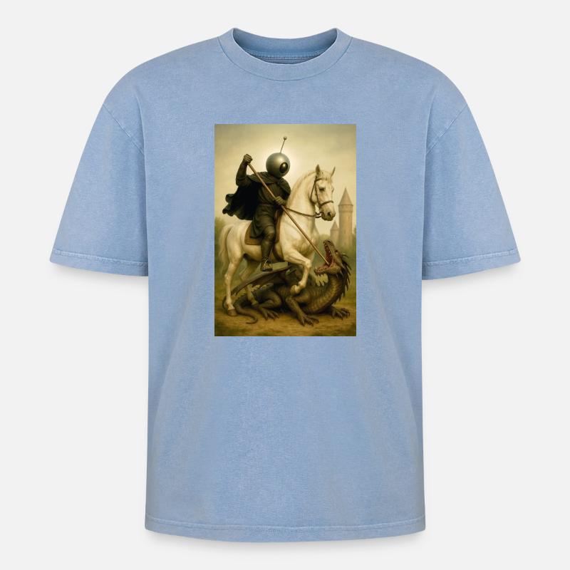 St. Georg der Bot - Oversized Unisex Premium Acid-Washed T-Shirt - Blau Acid Wash