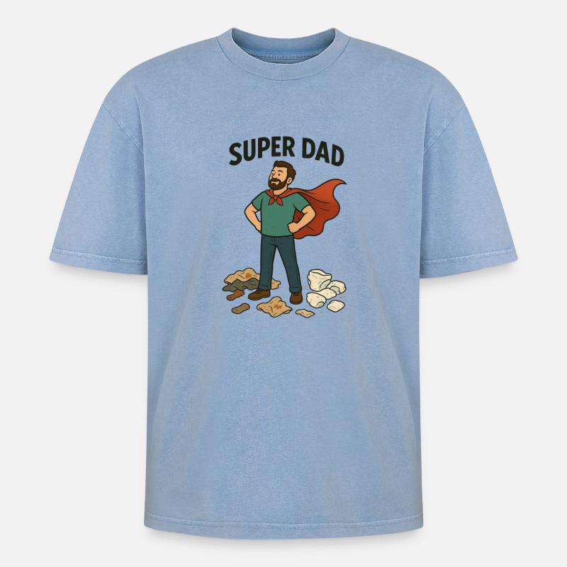 Super Dad Capeheld - Oversized Unisex Premium Acid-Washed T-Shirt - Blau Acid Wash