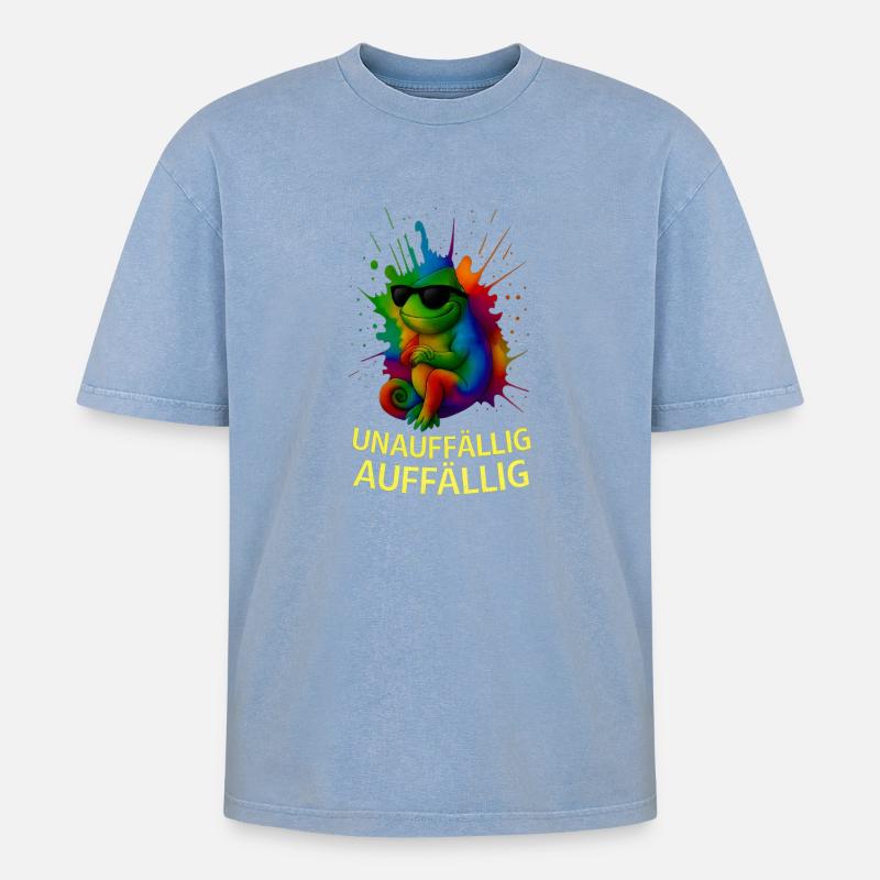 Regenbogen Chamäleon mit Stil - Oversized Unisex Premium Acid-Washed T-Shirt - Blau Acid Wash