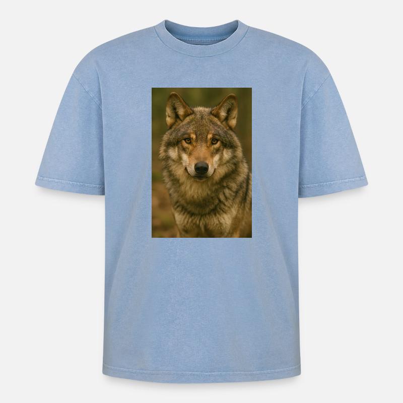 Tier, Wolf - Oversized Unisex Premium Acid-Washed T-Shirt - Blau Acid Wash