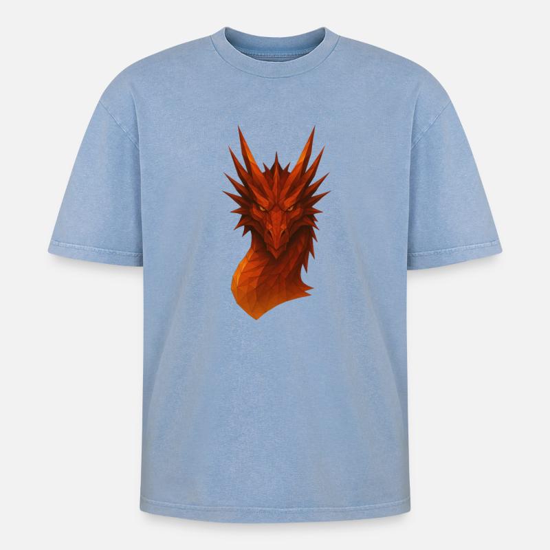 Flammender Lowpoly Drache - Oversized Unisex Premium Acid-Washed T-Shirt - Blau Acid Wash