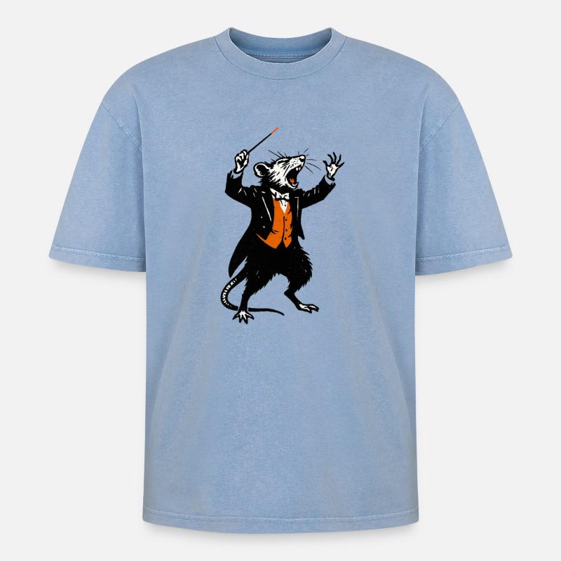Ratte als Dirigent im Smoking - Oversized Unisex Premium Acid-Washed T-Shirt - Blau Acid Wash