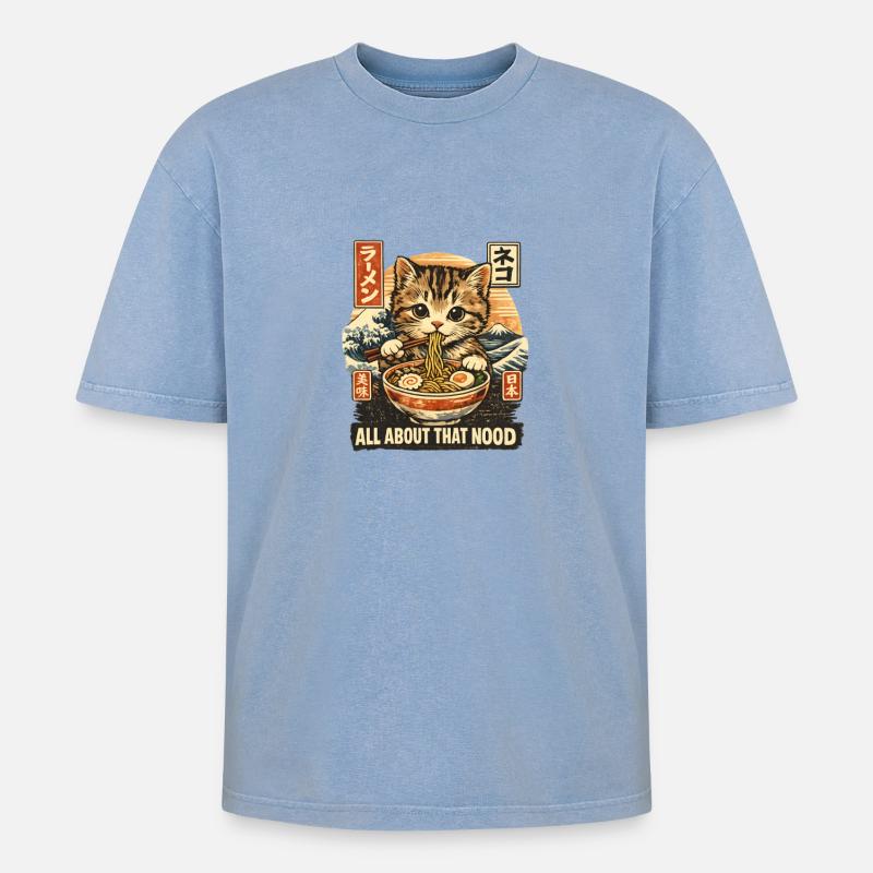 Ramen - Oversized Unisex Premium Acid-Washed T-Shirt - Blau Acid Wash