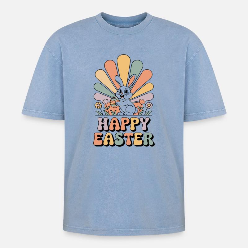 Pastel bunny in Easter rays - Oversized Unisex Premium Acid-Washed T-Shirt - acid washed blue