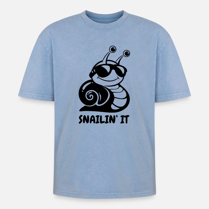 Escargot – Escargot Cool - T-shirt Premium unisexe oversize acid-washed - bleu délavé acide
