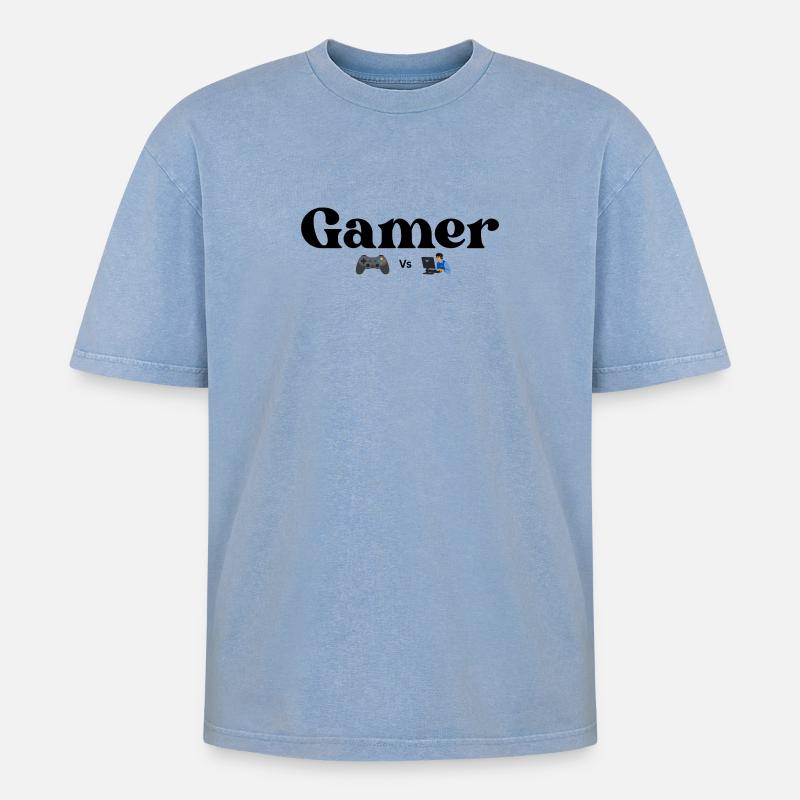 Controller VS PC - Oversized Unisex Premium Acid-Washed T-Shirt - Blau Acid Wash