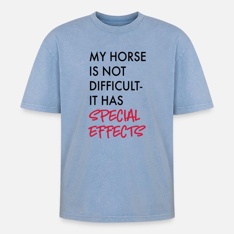 Pferd - Oversized Unisex Premium Acid-Washed T-Shirt - Blau Acid Wash