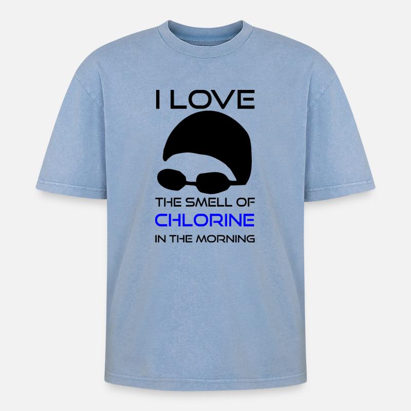 Schwimmen Spruch Chlor Geruch - Oversized Unisex Premium Acid-Washed T-Shirt - Blau Acid Wash
