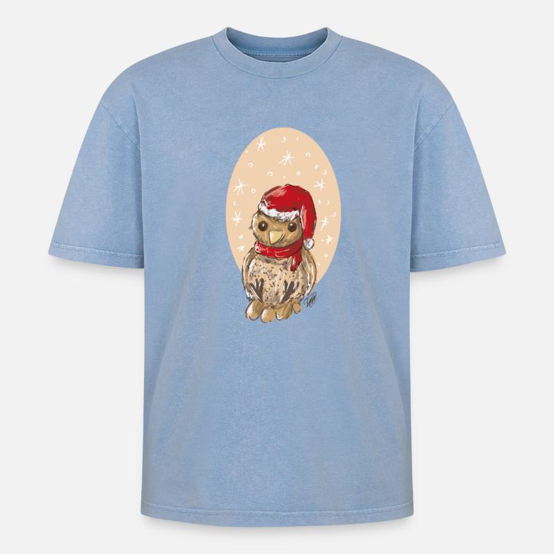 Weihnachtsvogel Spatz - Oversized Unisex Premium Acid-Washed T-Shirt - Blau Acid Wash