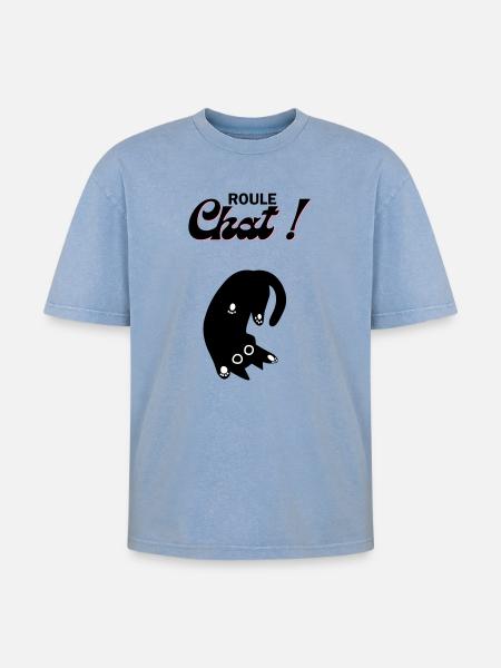 Freewheeling cat! - Oversized Unisex Premium Acid-Washed T-Shirt - acid washed blue