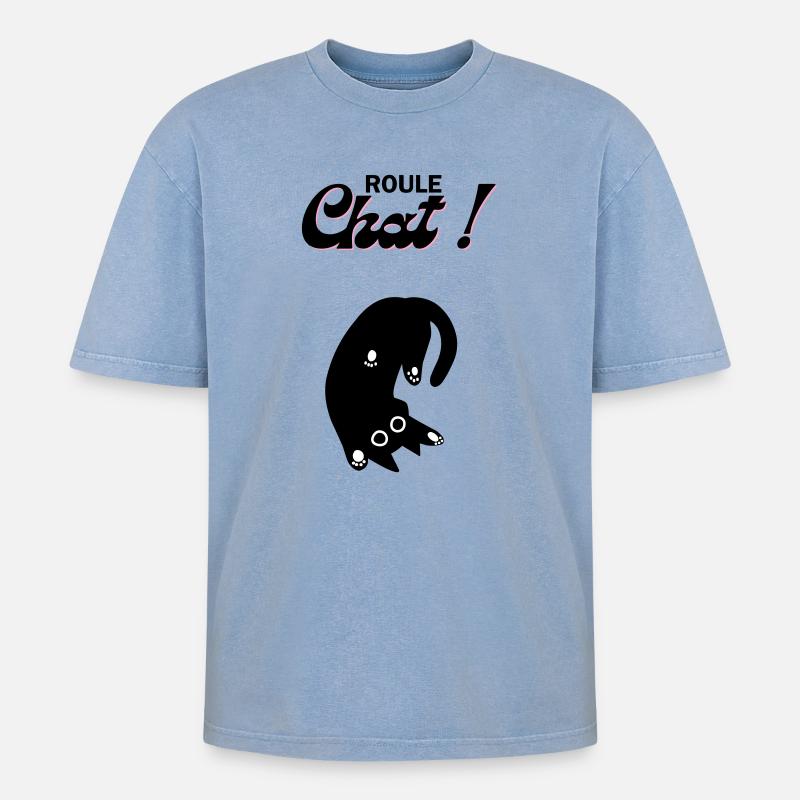 Chat en roue libre ! - T-shirt Premium unisexe oversize acid-washed - bleu délavé acide