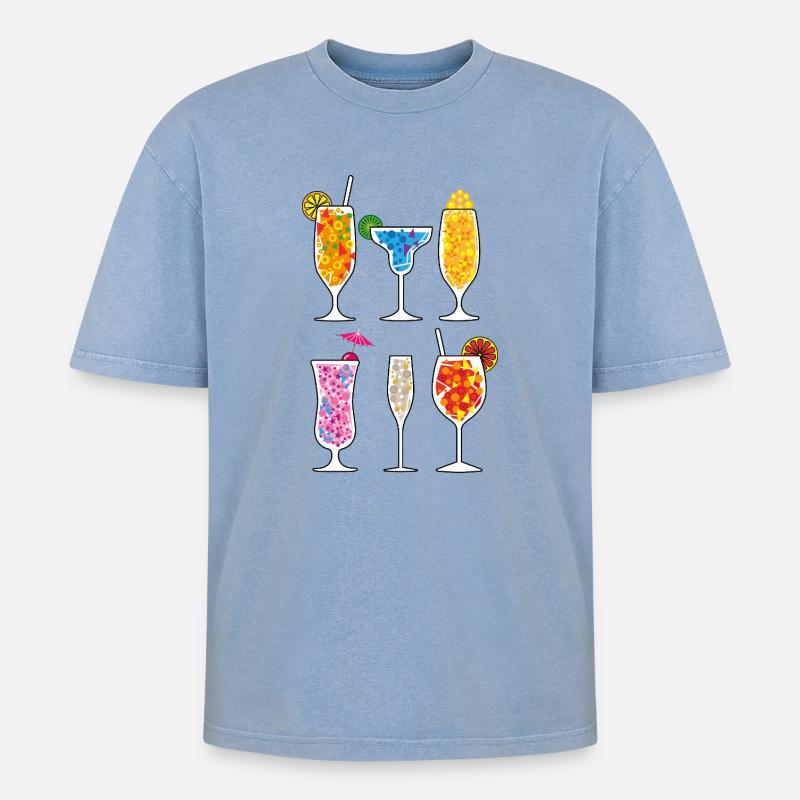 Summer drinks - Oversized Unisex Premium Acid-Washed T-Shirt - acid washed blue