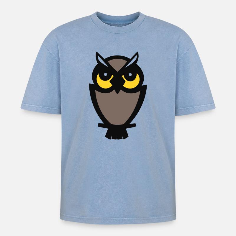 Eule Design von Cean - Oversized Unisex Premium Acid-Washed T-Shirt - Blau Acid Wash