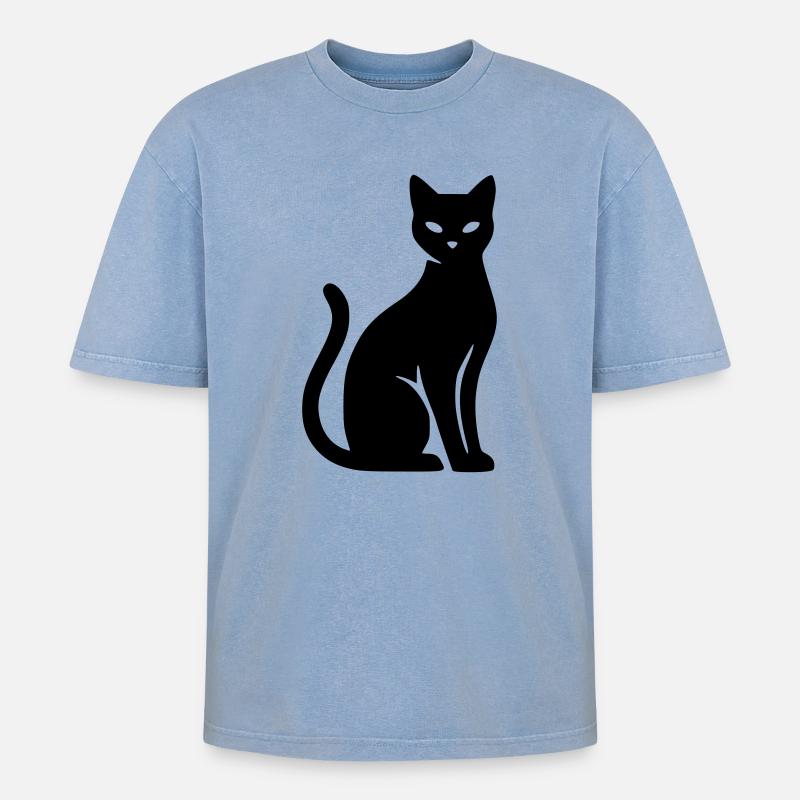 Katze - Oversized Unisex Premium Acid-Washed T-Shirt - Blau Acid Wash