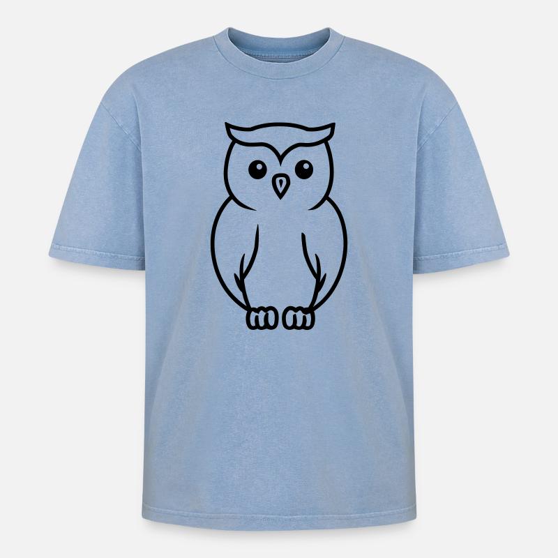 Eule - Oversized Unisex Premium Acid-Washed T-Shirt - Blau Acid Wash