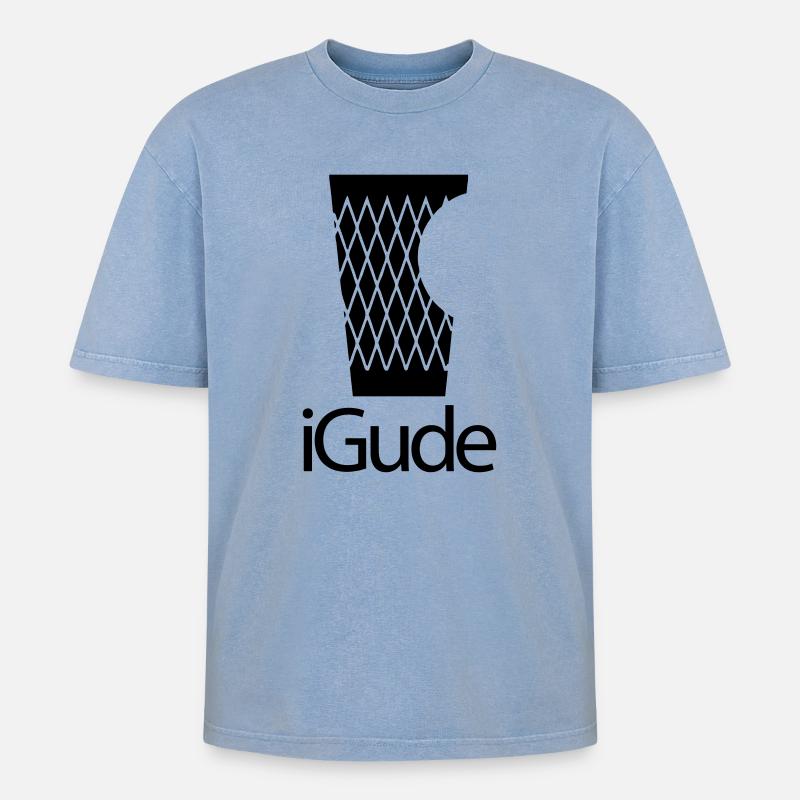 iGude - Geripptes schwarz - Oversized Unisex Premium Acid-Washed T-Shirt - Blau Acid Wash