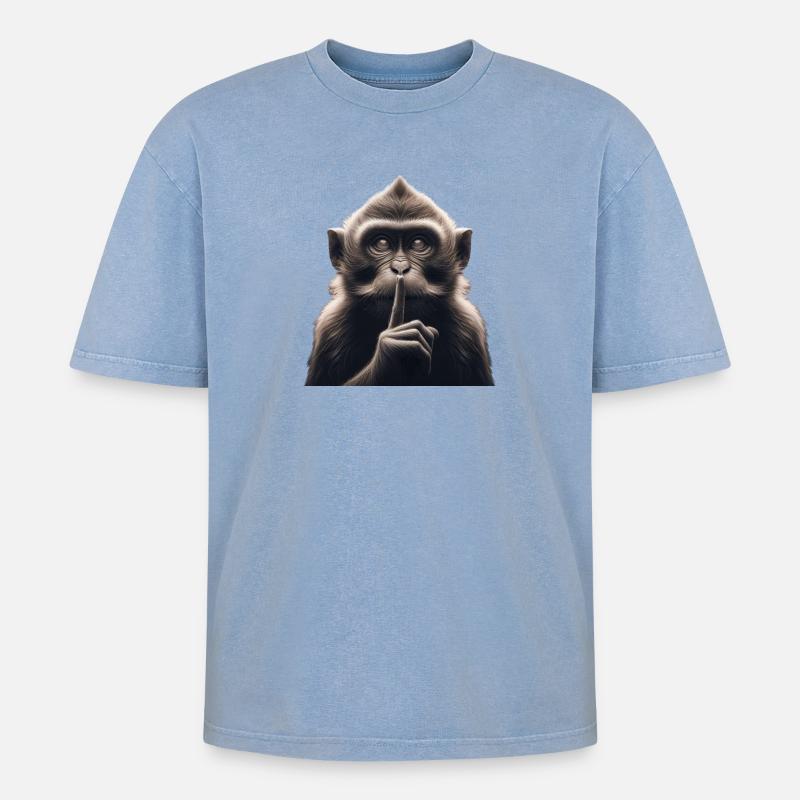 A Silent Monkey - Oversized Unisex Premium Acid-Washed T-Shirt - acid washed blue