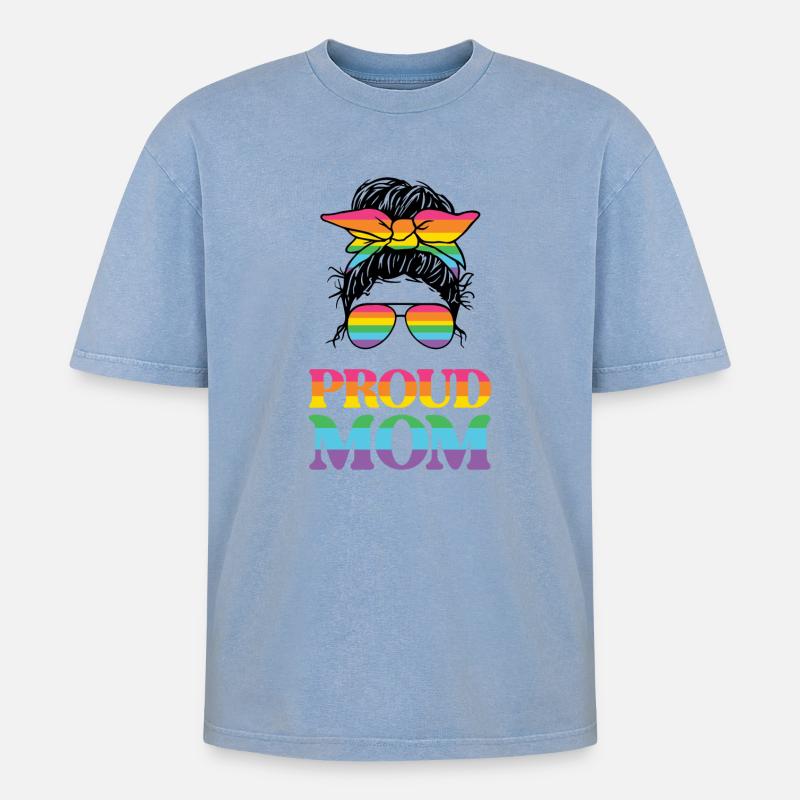 LGBT Pride Month - Stolze Mutter - Oversized Unisex Premium Acid-Washed T-Shirt - Blau Acid Wash