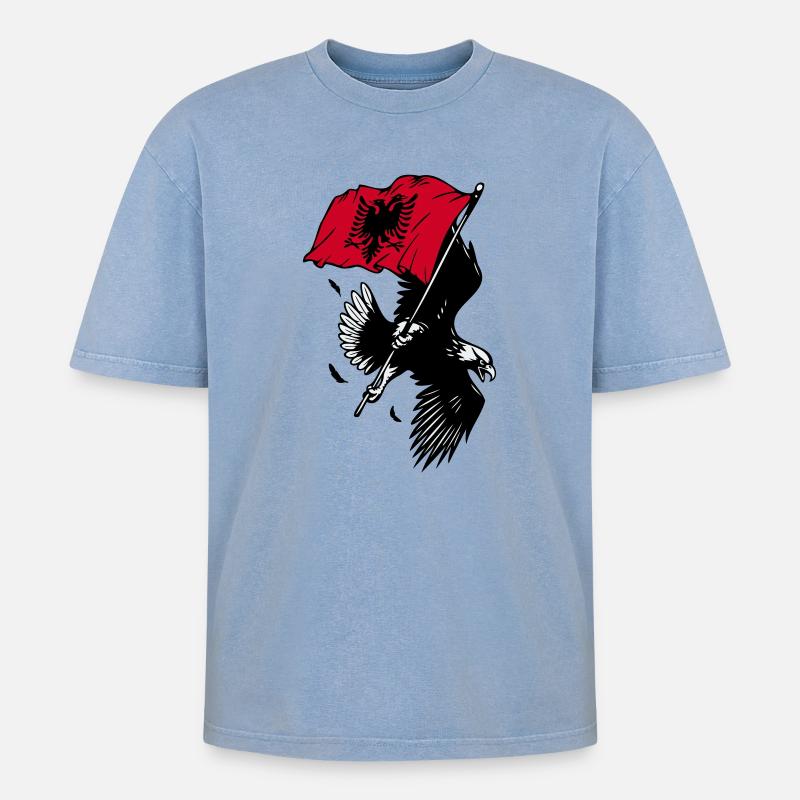Aigle albanais avec drapeau - T-shirt Premium unisexe oversize acid-washed - bleu délavé acide