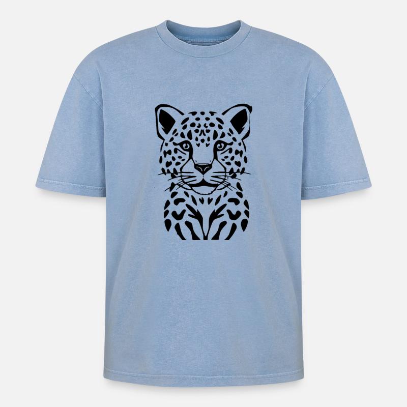Leopard schwarz schwarzer Leopard - Oversized Unisex Premium Acid-Washed T-Shirt - Blau Acid Wash