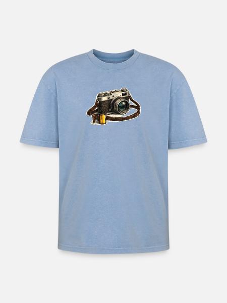 Vintage camera with film roll - Oversized Unisex Premium Acid-Washed T-Shirt - acid washed blue