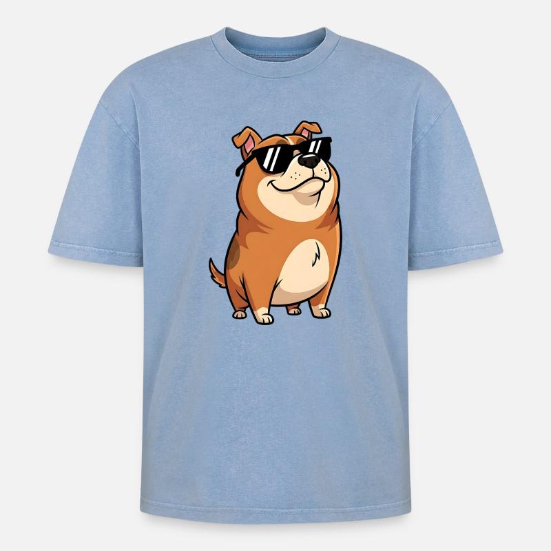 Dicker Dackel mit Sonnenbrille - Oversized Unisex Premium Acid-Washed T-Shirt - Blau Acid Wash