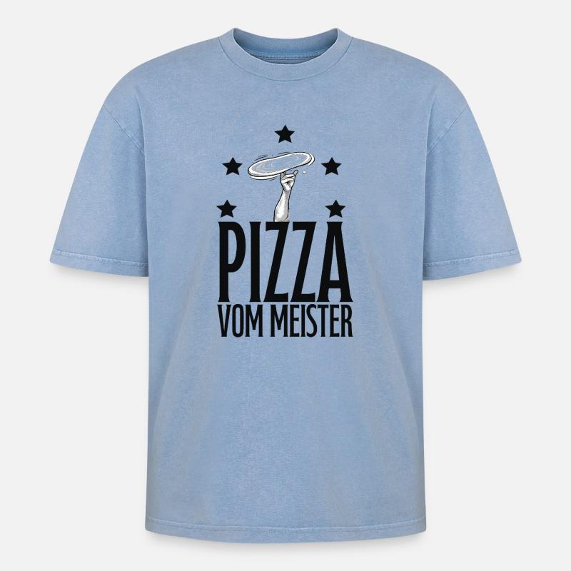 Pizzabäcker, Pizza - Oversized Unisex Premium Acid-Washed T-Shirt - Blau Acid Wash