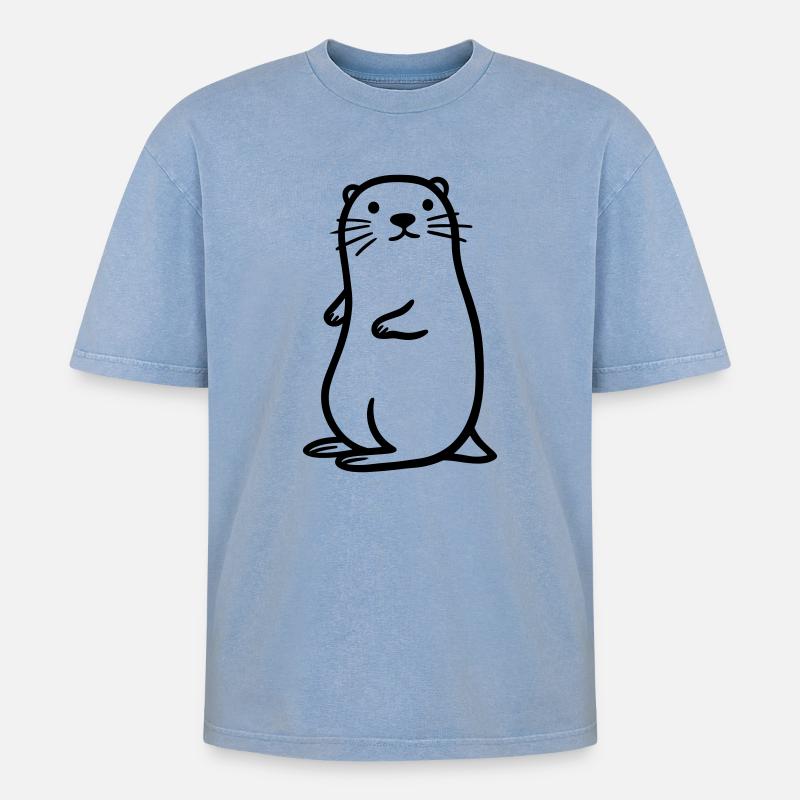 Otter - Oversized Unisex Premium Acid-Washed T-Shirt - Blau Acid Wash